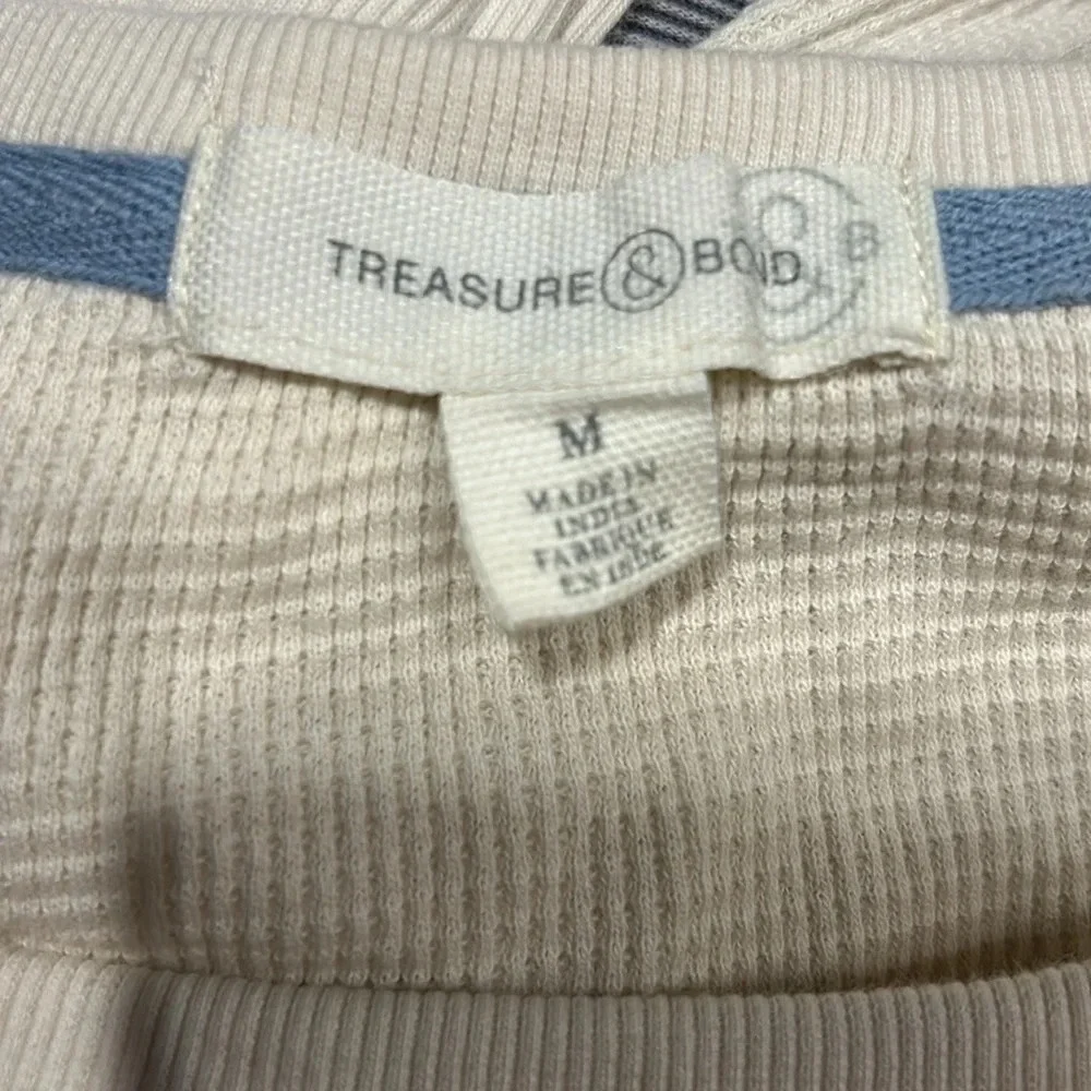 Treasure & Bond Women’s Cream LS Waffle Knit Raw Hem Cotton Thermal Shirt Medium - Picture 7 of 8